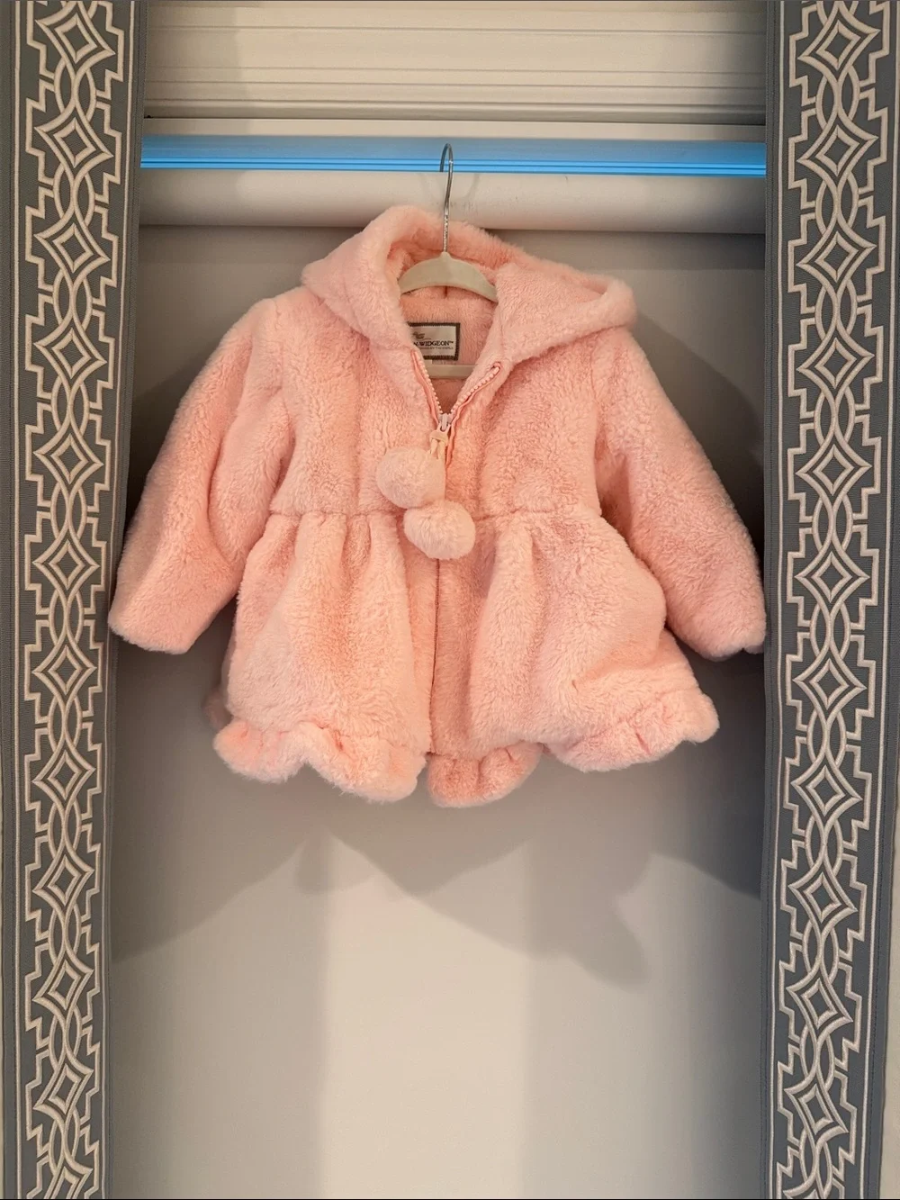 Baby Plush Hooded Pea Coat with Pom-Poms - Pink